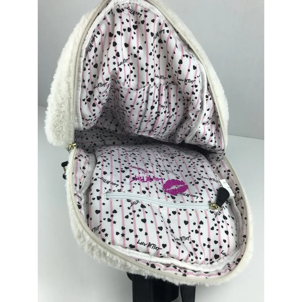 Luv Betsey by Betsey Johnson‎ Backpack White Faux Fur Furry Hood Hooded